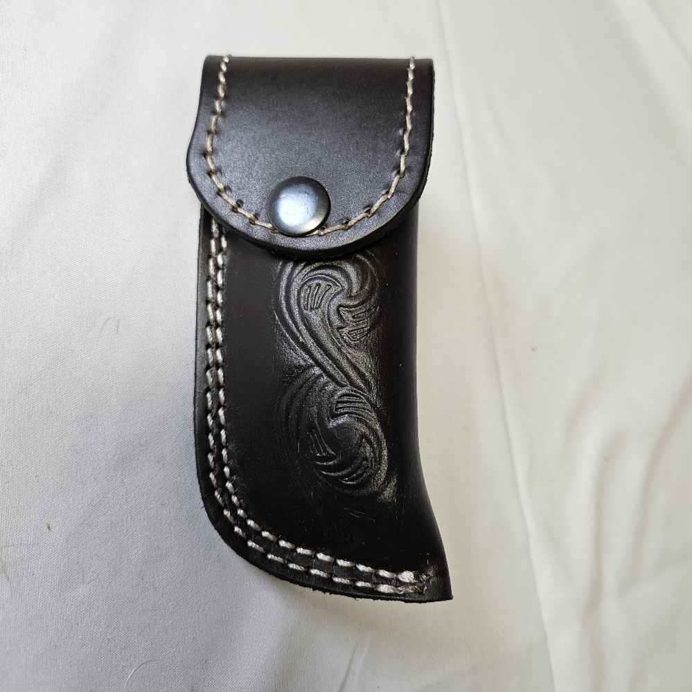 Black Leather Knife Sheath with Embossed Design